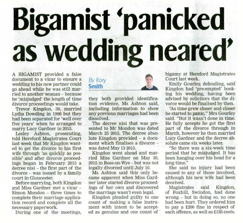 Bigamist 'panicked as wedding neared'